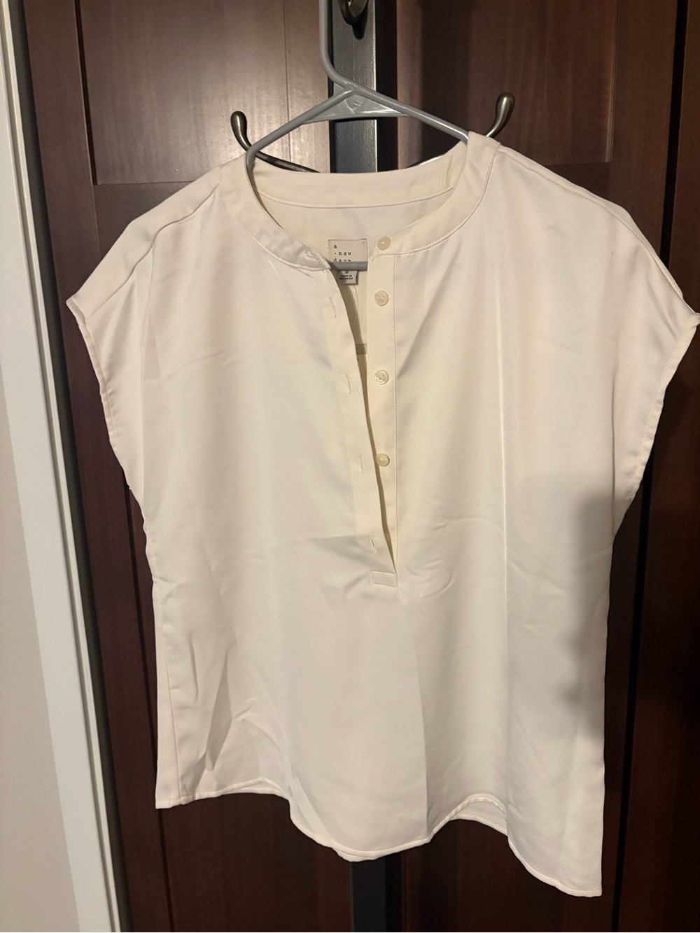 a new day Cream Short-Sleeve Henley Blouse
